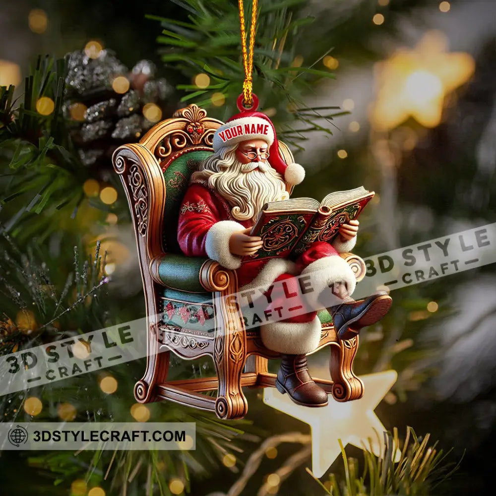 Santa Reading Book Christmas Ornament Personalized