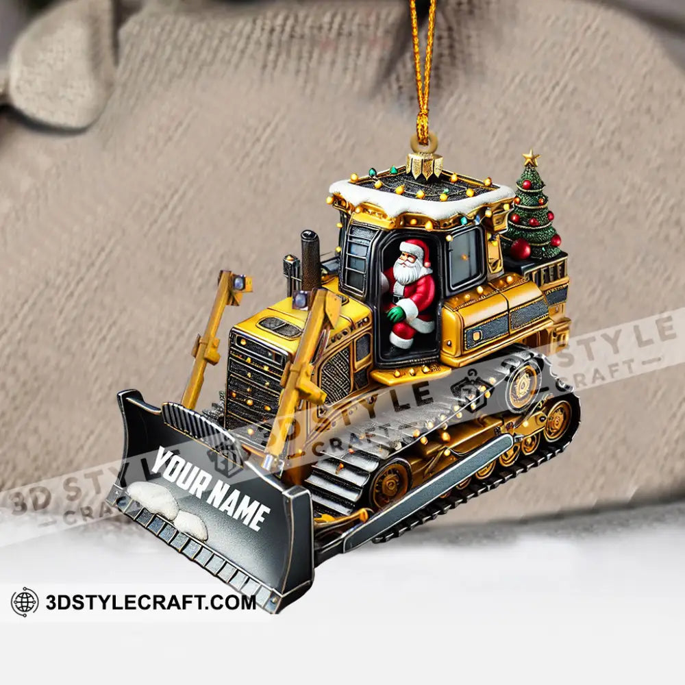 Santa Rides Snowplow Christmas Ornament Personalized