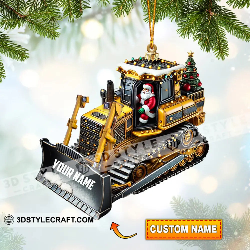 Santa Rides Snowplow Christmas Ornament Personalized