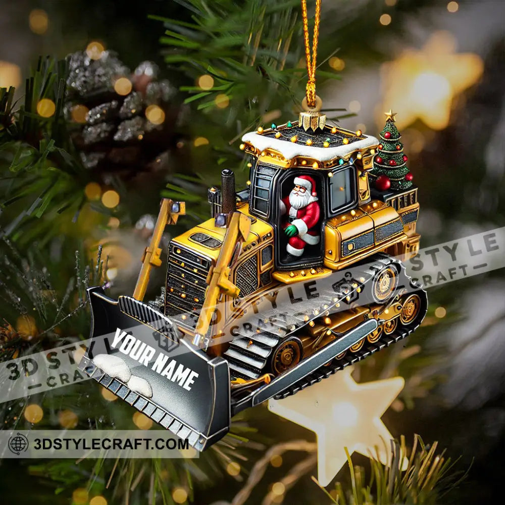 Santa Rides Snowplow Christmas Ornament Personalized