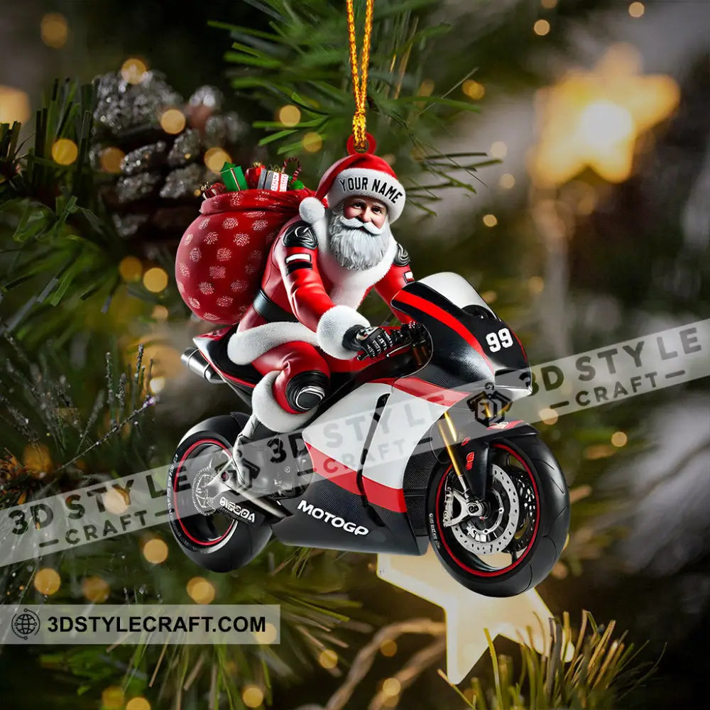 Santa Riding Motorcycle Home Decor Christmas Ornament Personalized