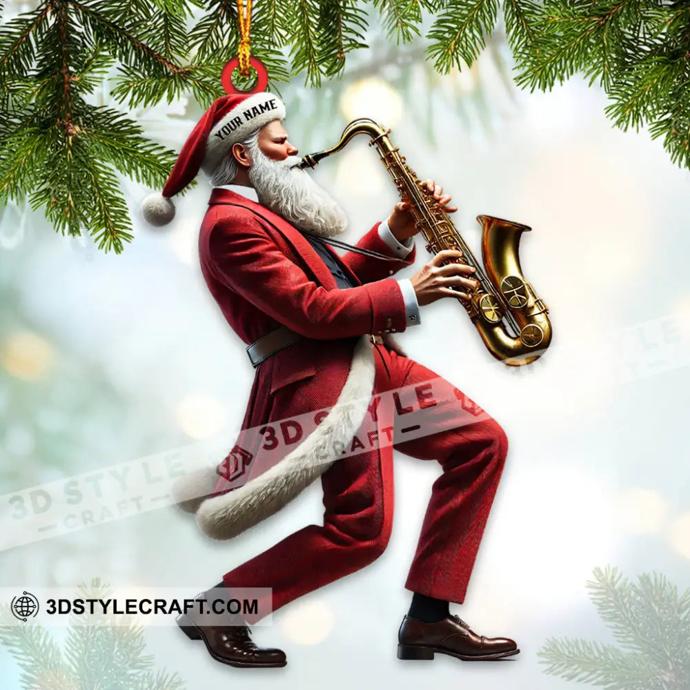 Santa Saxophone Christmas Ornament Personalized