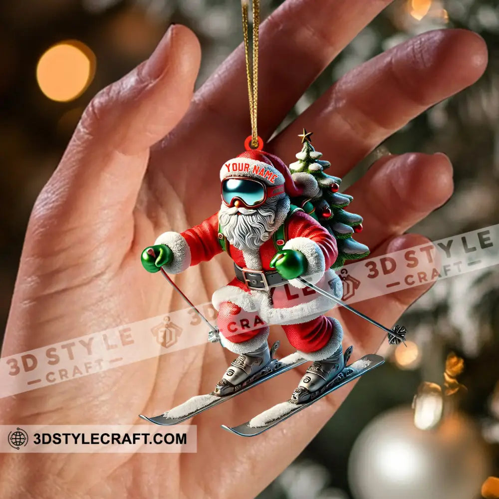 Santa Skiing Christmas Ornament Personalized