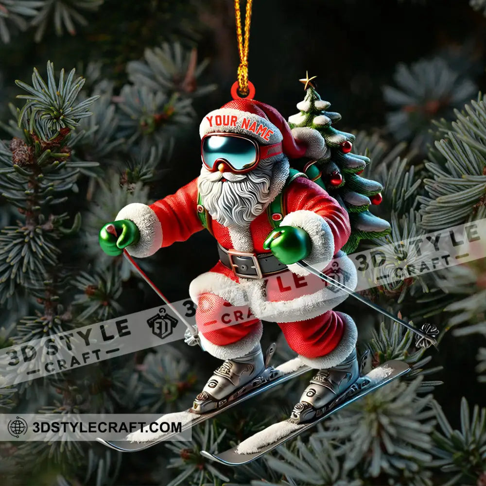 Santa Skiing Christmas Ornament Personalized