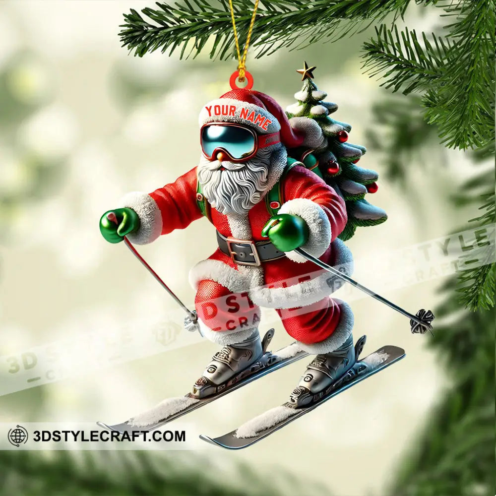 Santa Skiing Christmas Ornament Personalized