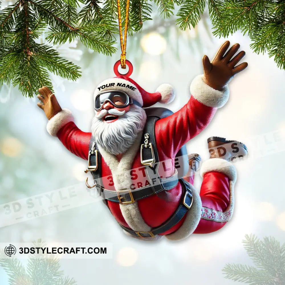 Santa Skydiving Christmas Ornament Personalized