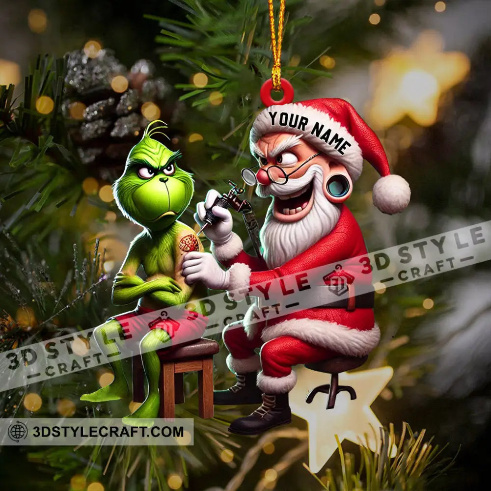 Santa Tattoo Artist Christmas Ornament Personalized