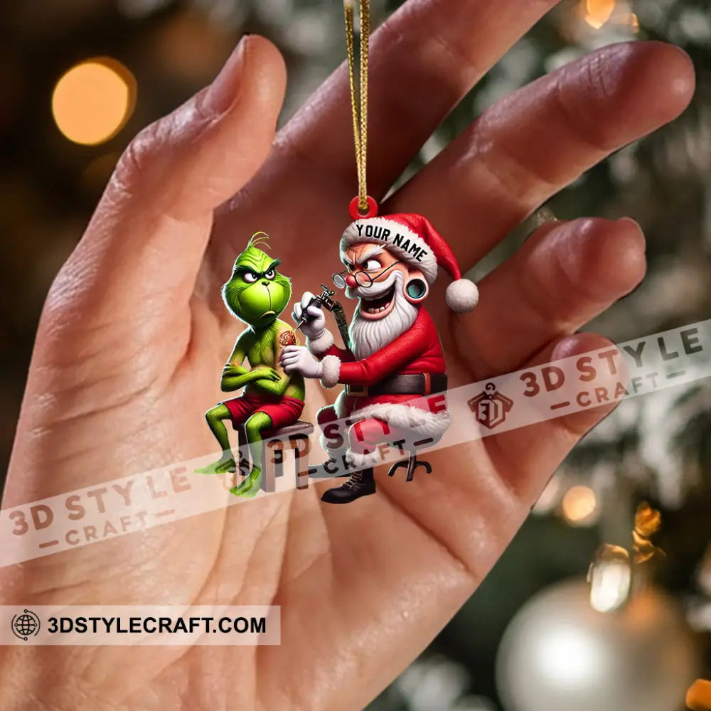 Santa Tattoo Artist Christmas Ornament Personalized