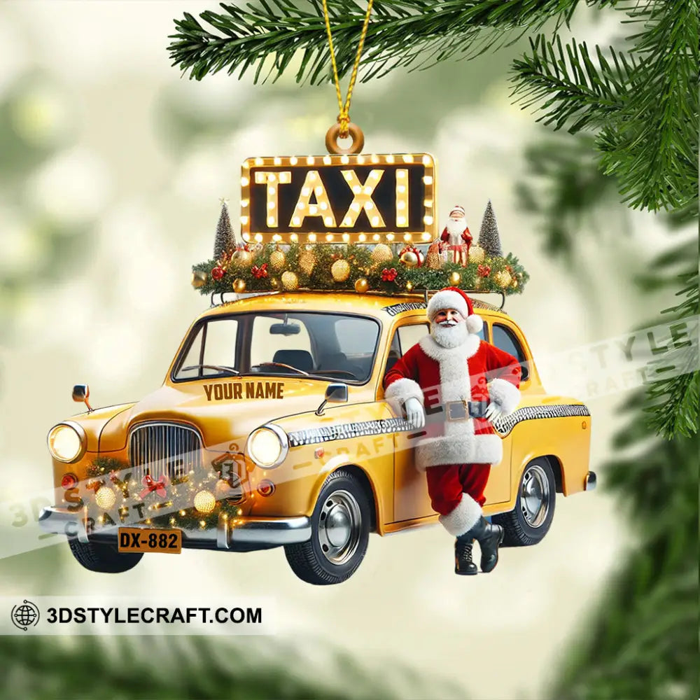 Santa Taxi Christmas Ornament Personalized