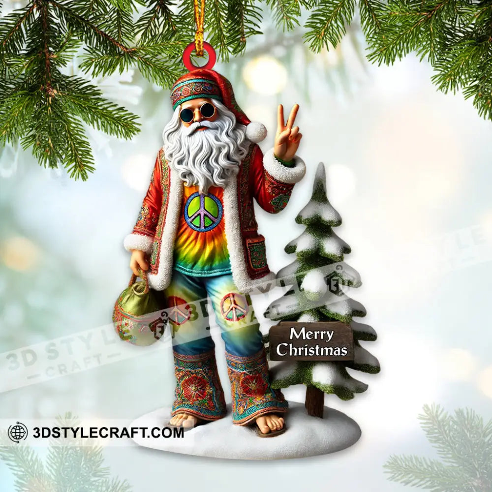 Santa Wearing Hippie Christmas Ornament Personalized