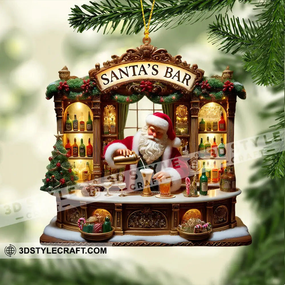 Santa’s Bar Christmas Ornament Bartender Personalized