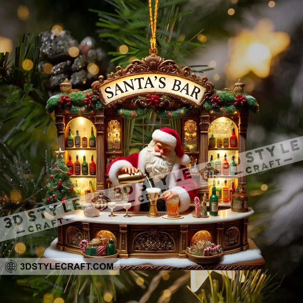 Santa’s Bar Christmas Ornament Bartender Personalized