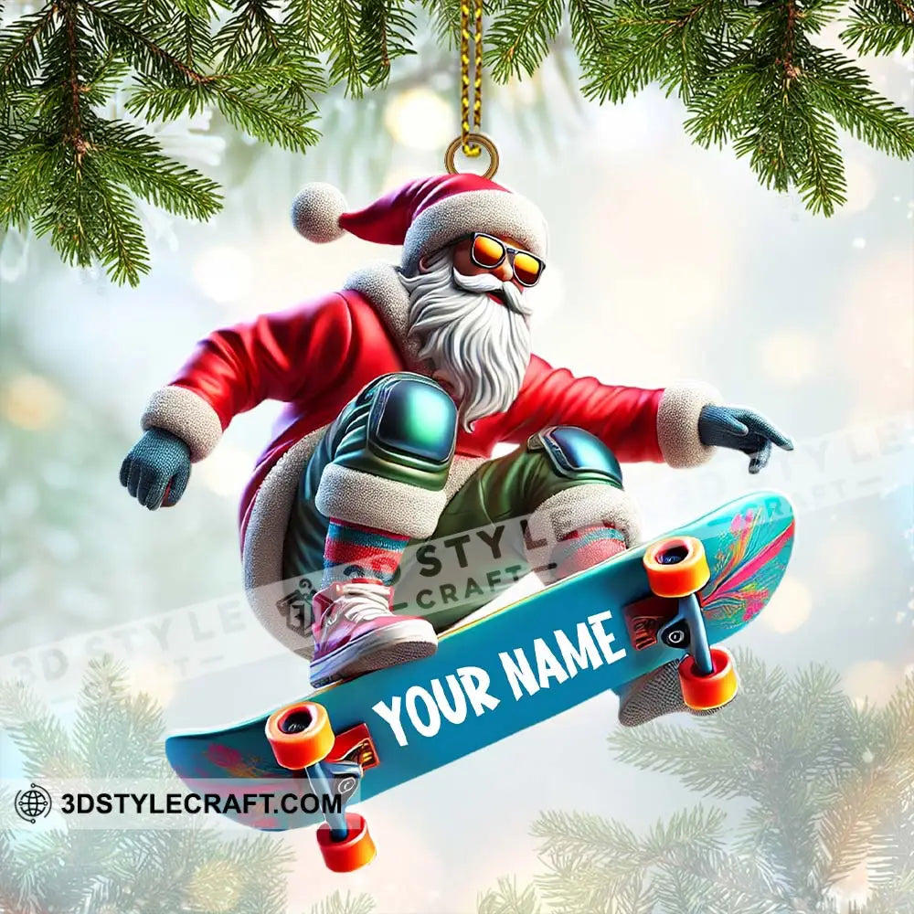 Skateboarding Santa Christmas Ornament Personalized