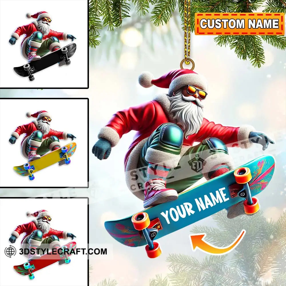 Skateboarding Santa Christmas Ornament Personalized 3.54’’ / 1