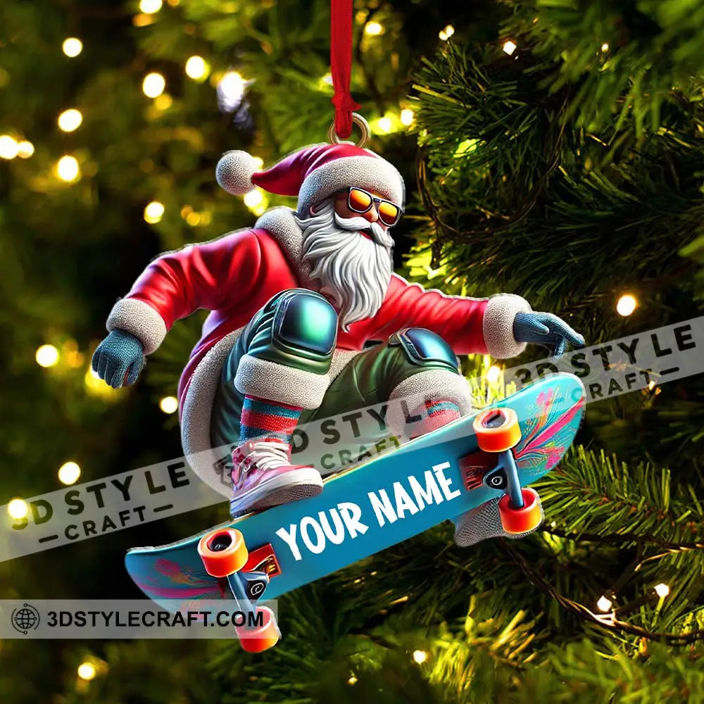 Skateboarding Santa Christmas Ornament Personalized