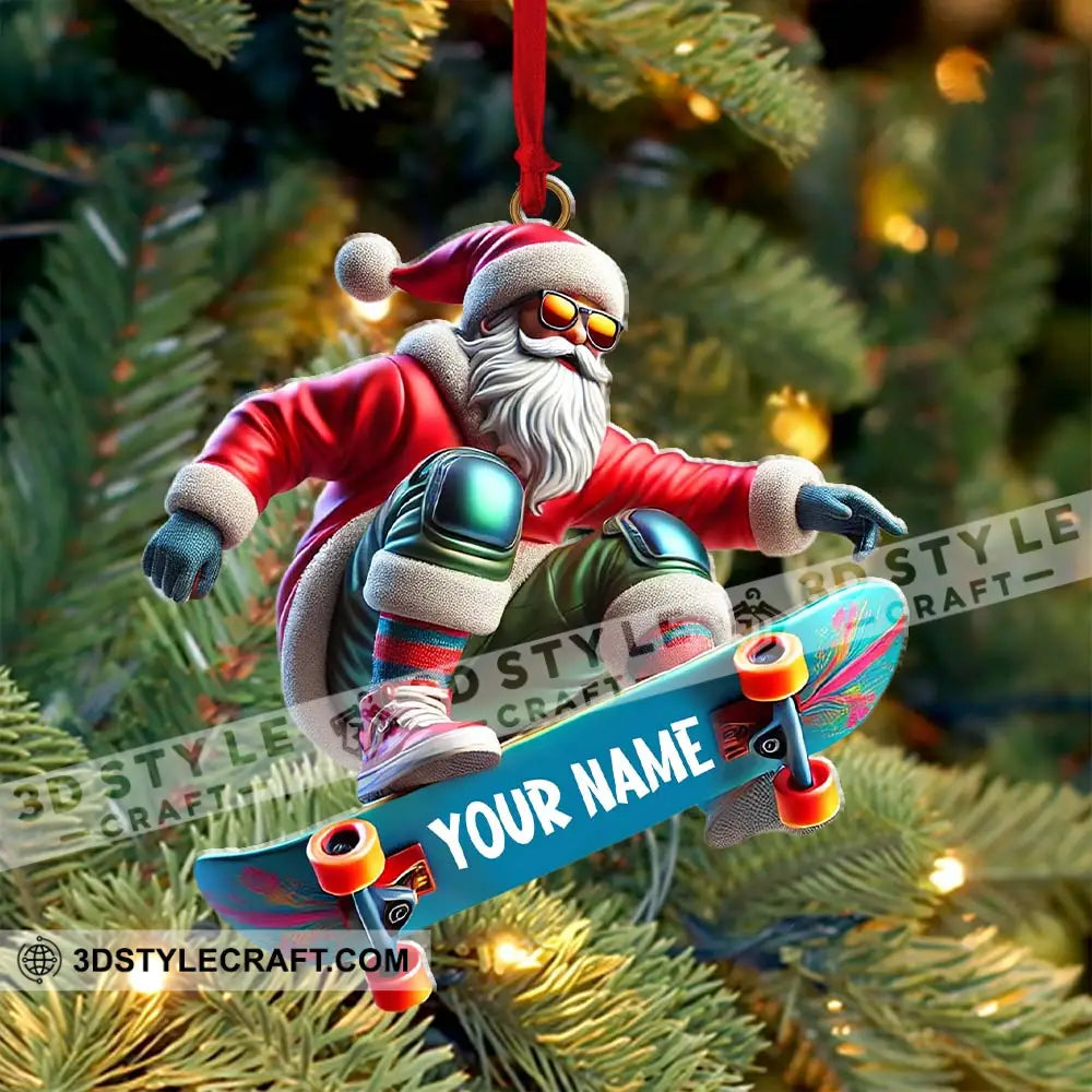 Skateboarding Santa Christmas Ornament Personalized