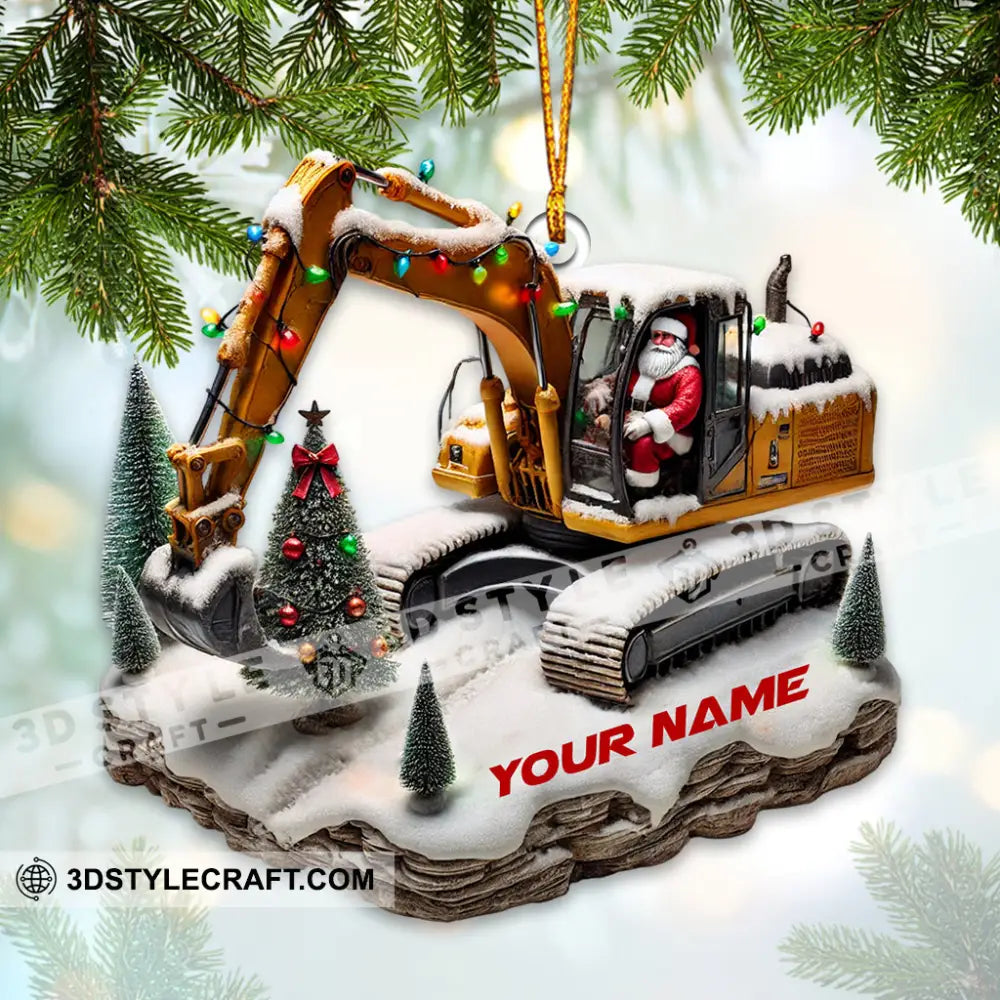 Snowy Excavator Christmas Ornament Personalized