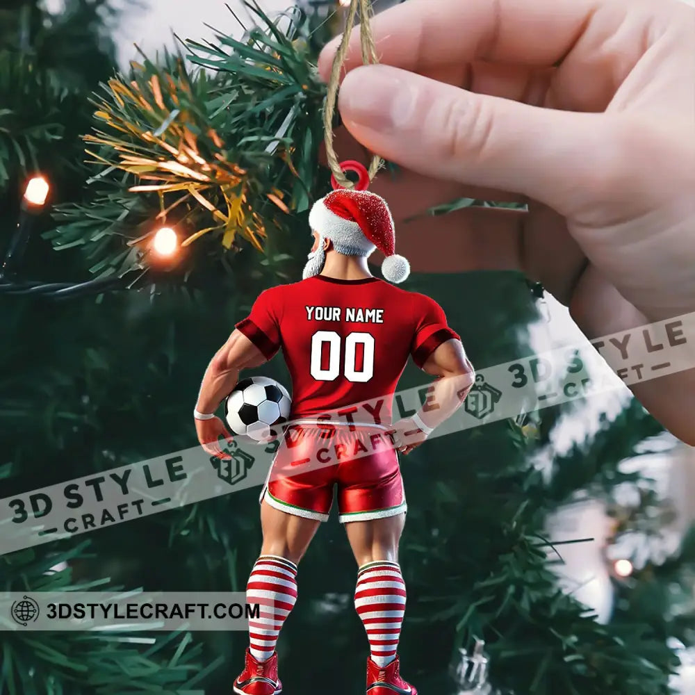 Soccer Santa Christmas Ornament Personalized