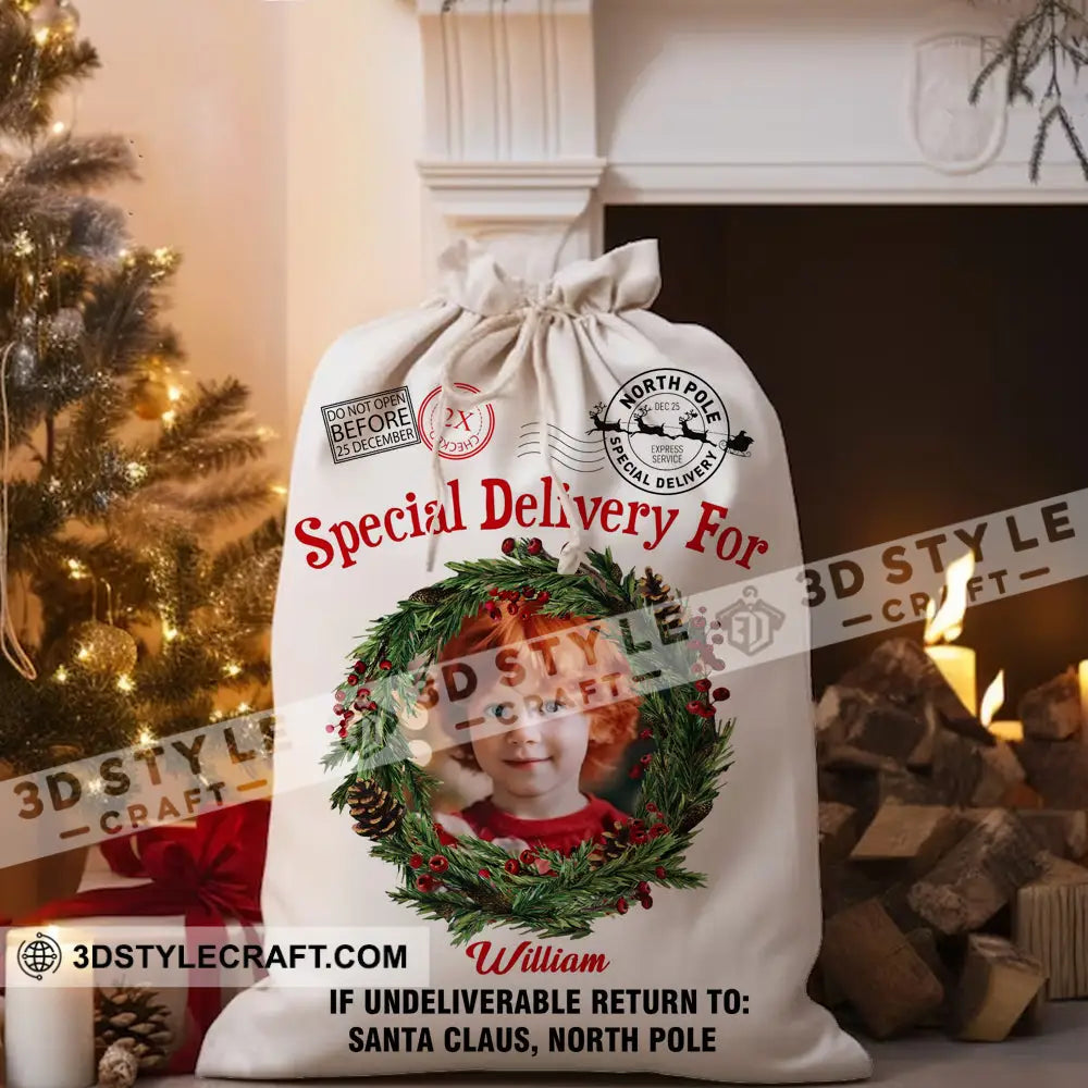 Special Delivery Custom Photo And Name Personalized String Bag Christmas Gift