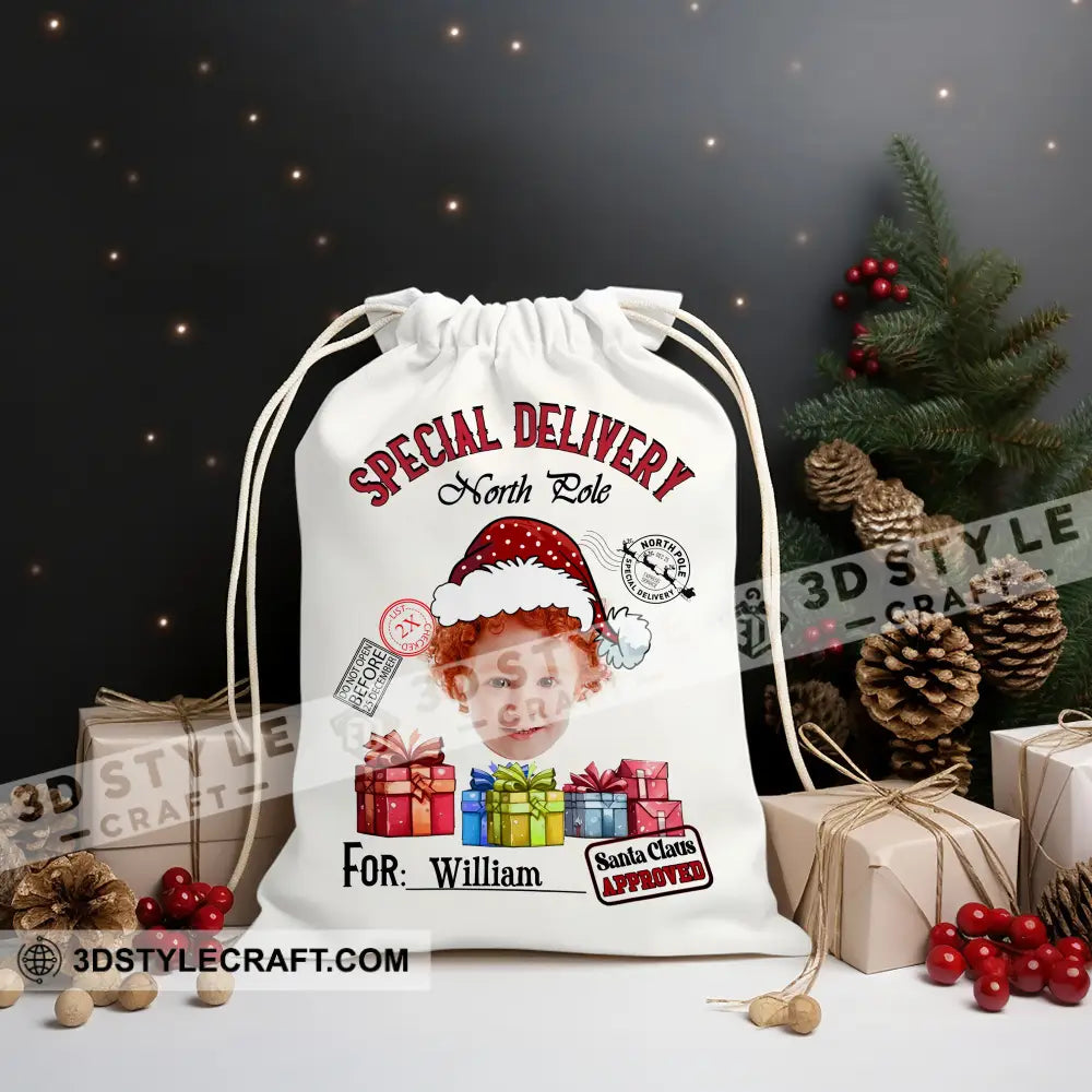 Special Delivery For Custom Photo And Name Personalized String Bag Christmas Gift