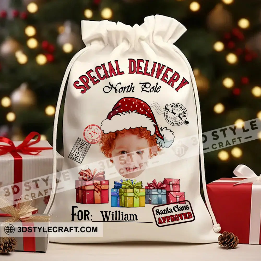 Special Delivery For Custom Photo And Name Personalized String Bag Christmas Gift