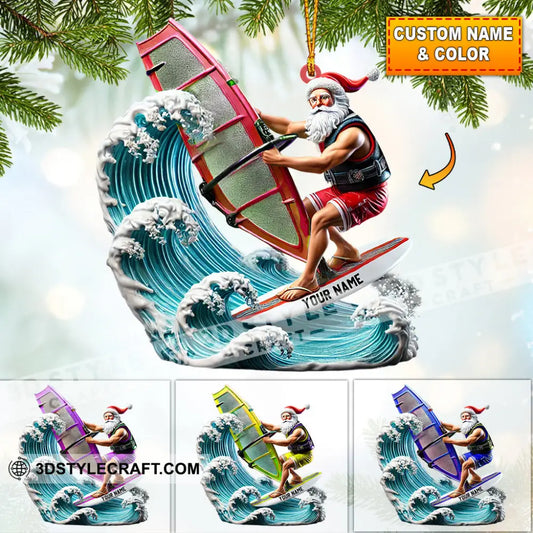 Surfing Santa Christmas Ornament Personalized 3.54’’ / 1