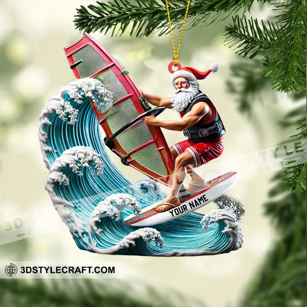 Surfing Santa Christmas Ornament Personalized