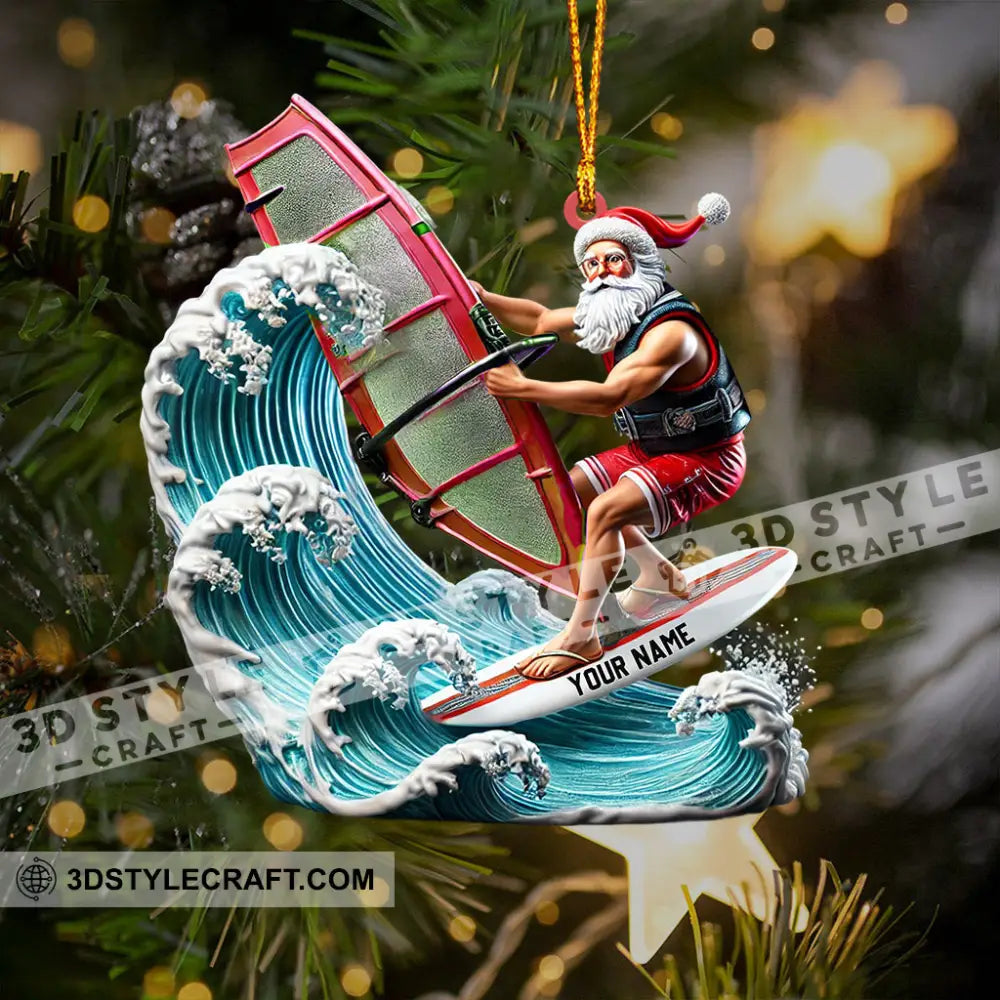 Surfing Santa Christmas Ornament Personalized