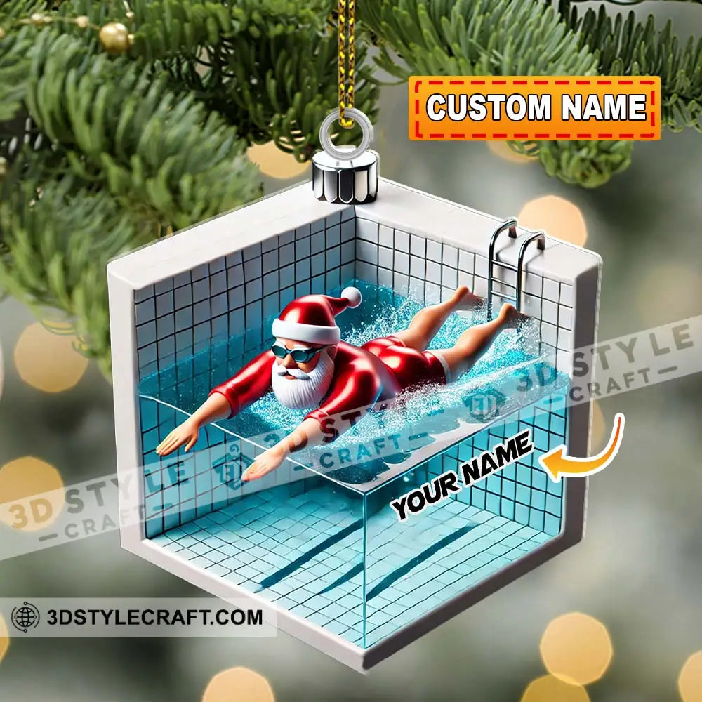 Swimming Santa Christmas Ornament Personalized