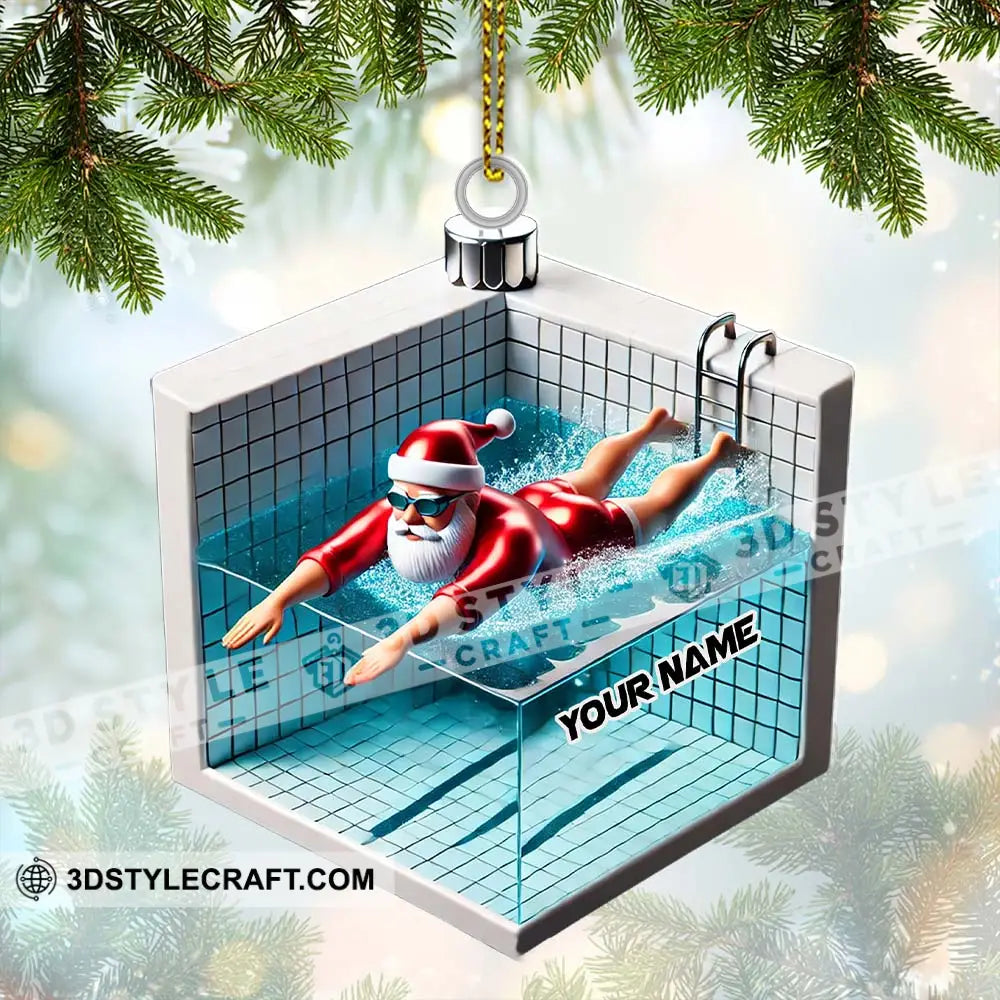 Swimming Santa Christmas Ornament Personalized