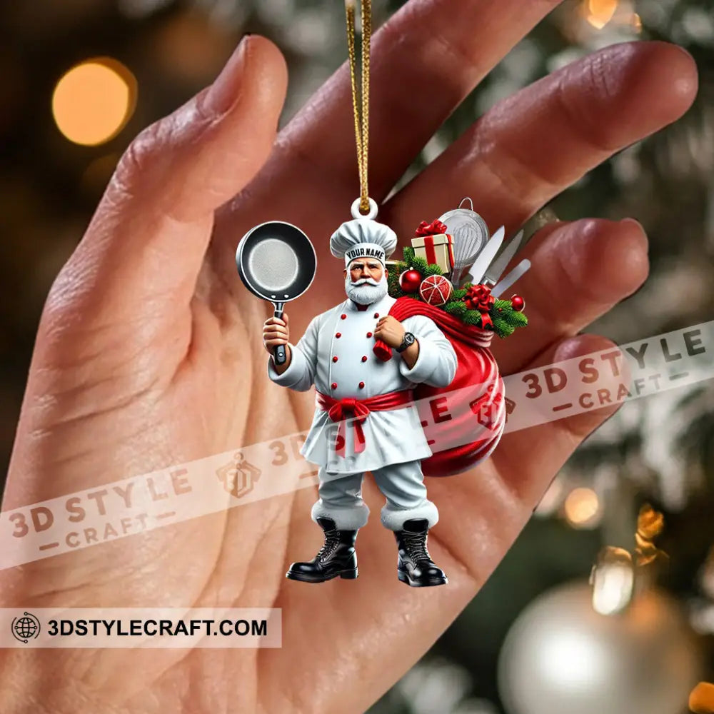 The Chef Santa Coming Christmas Ornament Personalized