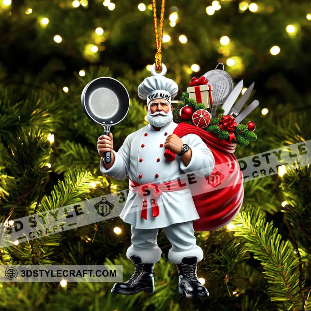 The Chef Santa Coming Christmas Ornament Personalized