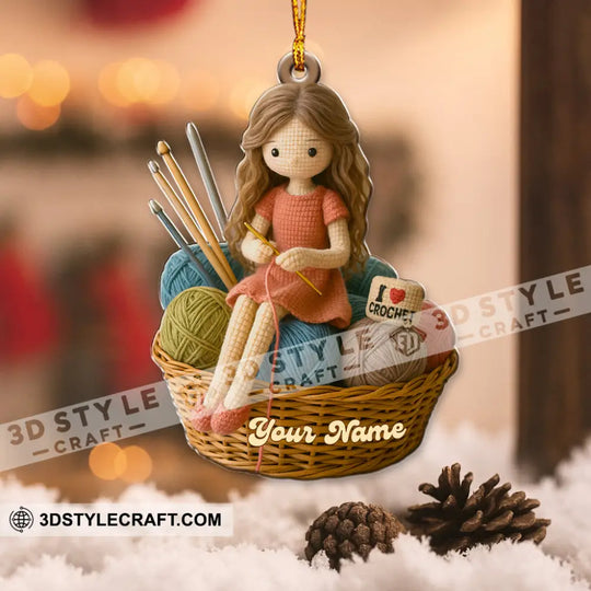 The Knitting Girl, Crochet Home Decor, Christmas Ornament, Personalized Ornament style option 4