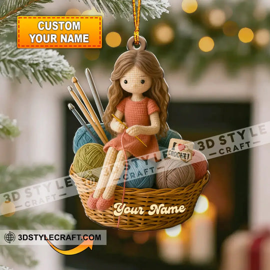 The Knitting Girl, Crochet Home Decor, Christmas Ornament, Personalized Ornament style option 1