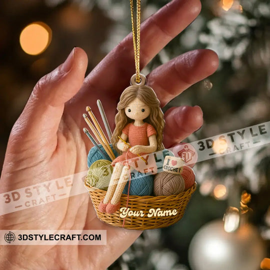 The Knitting Girl, Crochet Home Decor, Christmas Ornament, Personalized Ornament style option 2