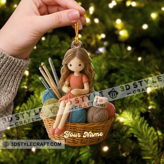 The Knitting Girl, Crochet Home Decor, Christmas Ornament, Personalized Ornament style option 3