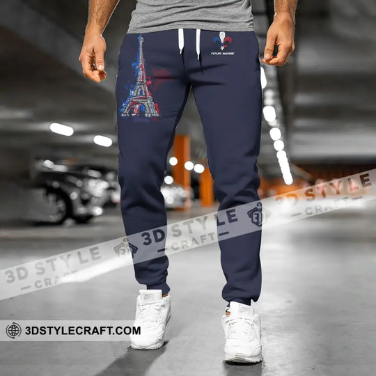 Unisex Pants - Custom Name Shirt - Eiffel Tower, France Color Jogger Pants style option 4