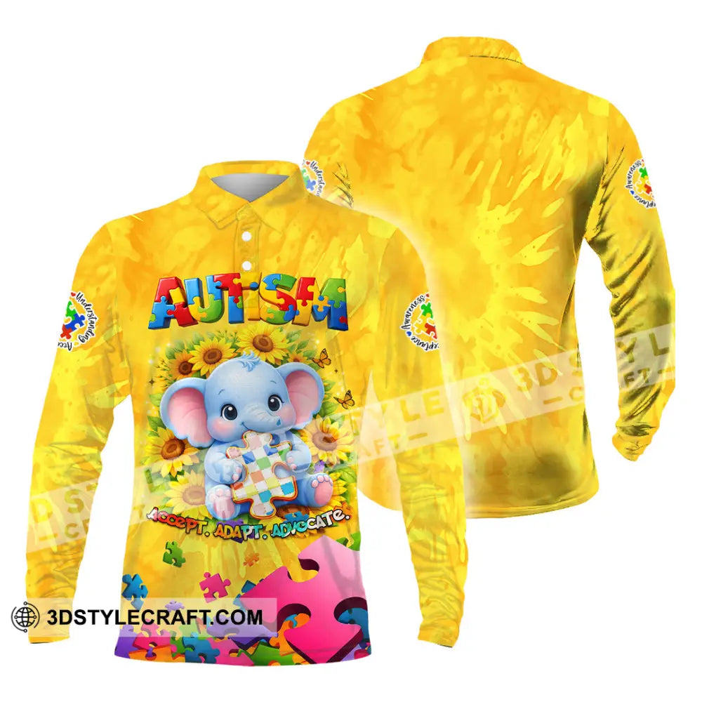 Unisex Shirt - Accept Adapt Advocate Autism 3D Shirt Long Sleeve Polo / S T-shirt