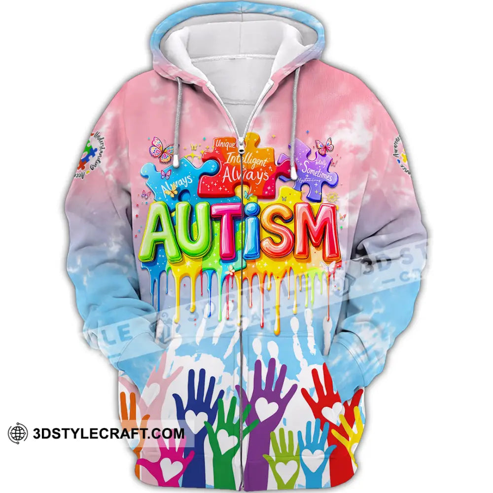 Unisex Shirt - Autism 3D Shirt Zipper Hoodie / S T-shirt