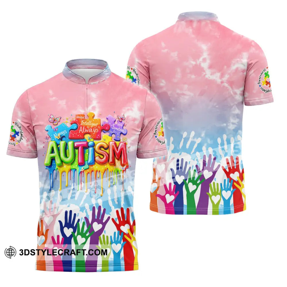 Unisex Shirt - Autism 3D Shirt Zipper Polo Shirt / S T-shirt