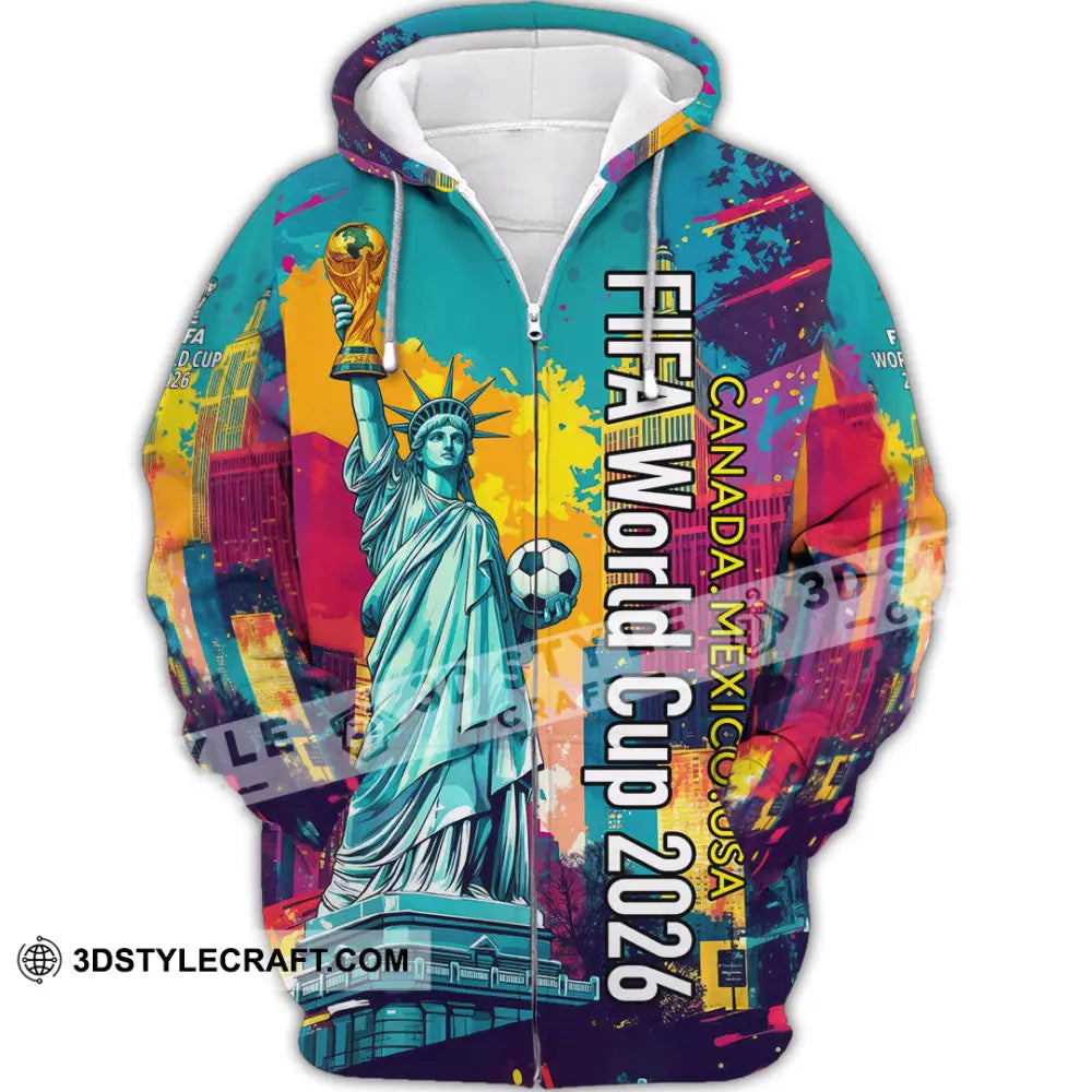 Unisex Shirt - Canada - Mexico - USA Fifa World Cup 2026 3D Shirt Zipper Hoodie / S T-shirt