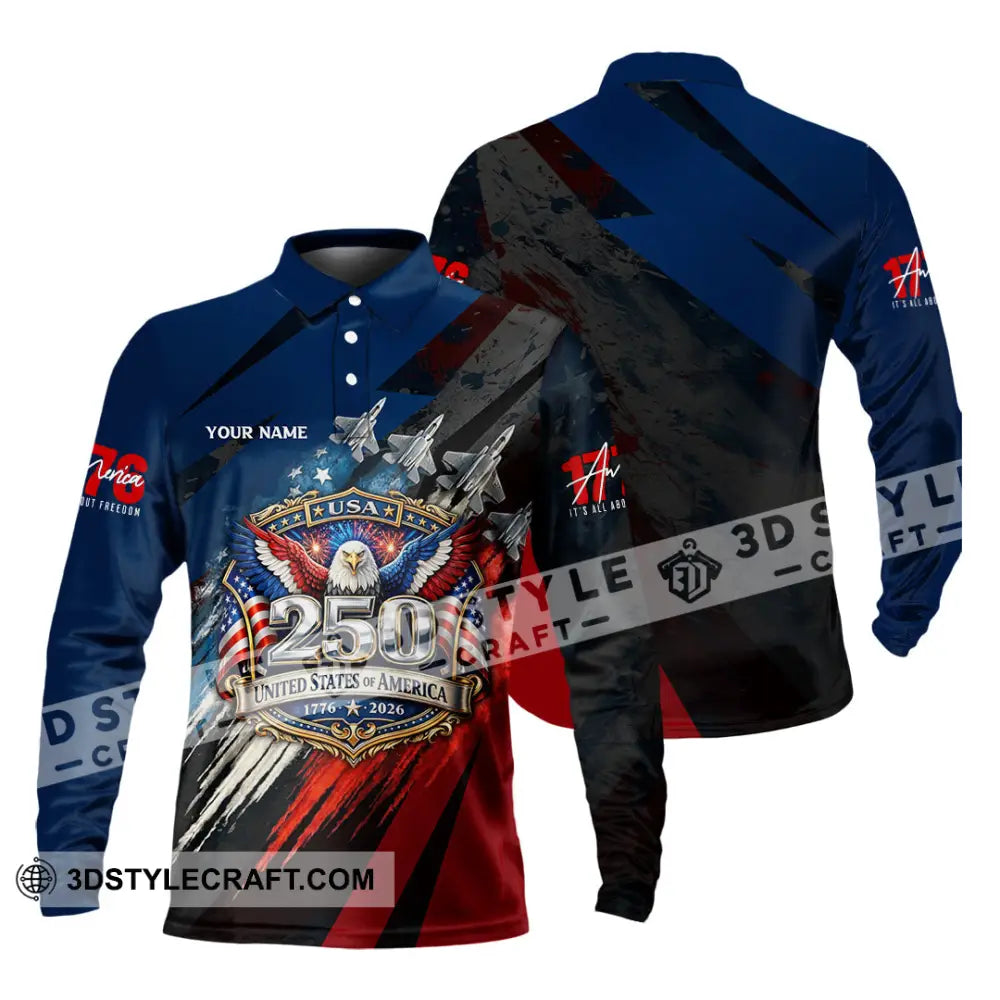 Unisex Shirt - Custom 250 Years Of United State Of America 3D Shirt Long Sleeve Polo / S T-shirt