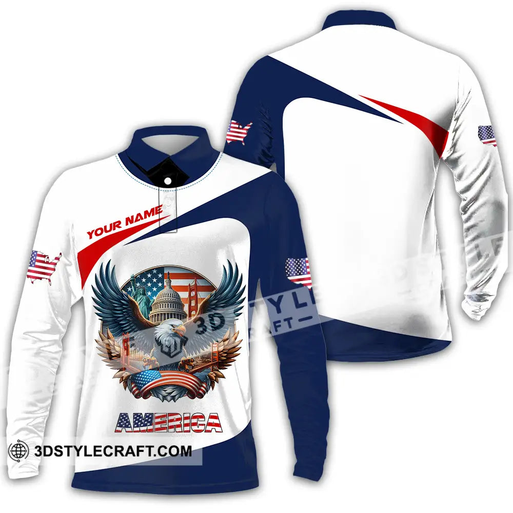 Unisex Shirt - Custom America 3D Shirt Long Sleeve Polo / S T-shirt