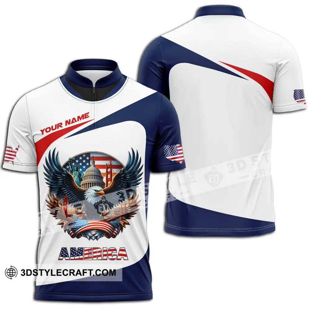 Unisex Shirt - Custom America 3D Shirt Zipper Polo Shirt / S T-shirt