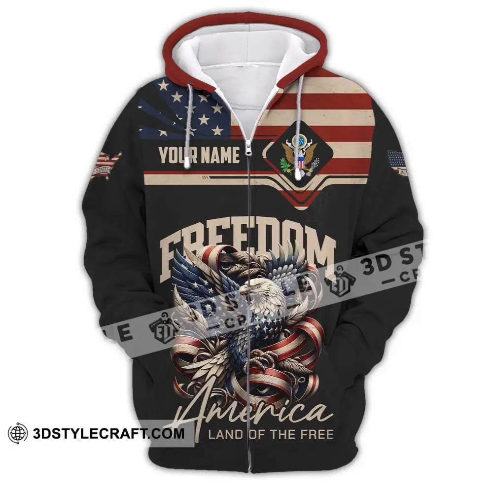Unisex Shirt - Custom America Land Of The Free 3D Shirt Zipper Hoodie / S T-shirt