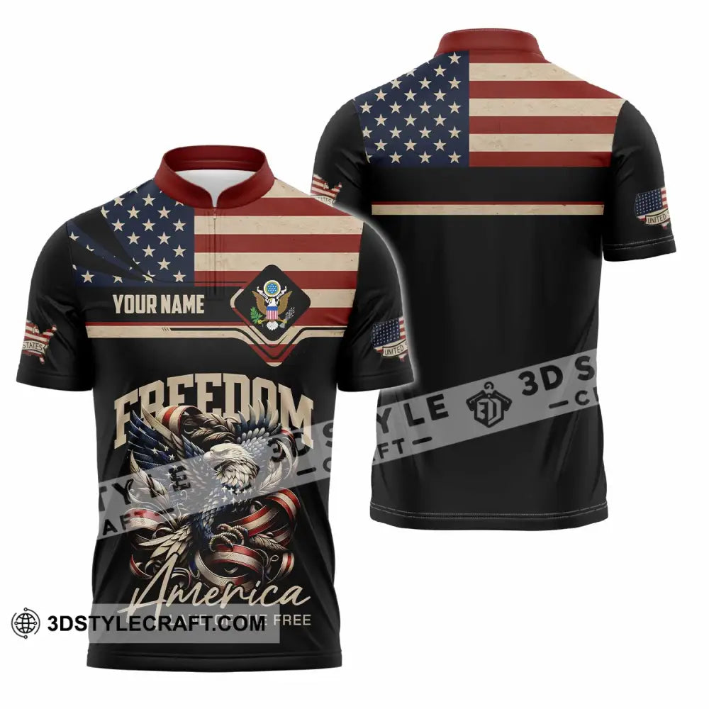 Unisex Shirt - Custom America Land Of The Free 3D Shirt Zipper Polo Shirt / S T-shirt