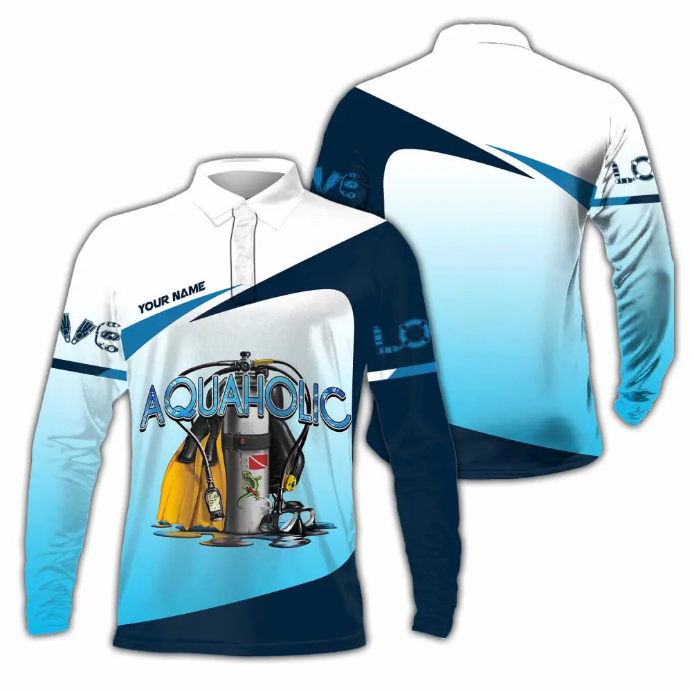Unisex Shirt - Custom Aquaholic Scuba Diving Diver Shirt Long Sleeve Polo / S T-shirt