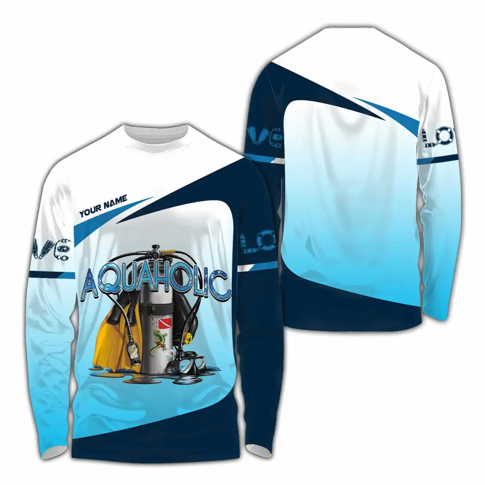 Unisex Shirt - Custom Aquaholic Scuba Diving Diver Shirt Long Sleeve Shirt / S T-shirt