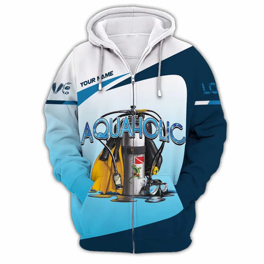 Unisex Shirt - Custom Aquaholic Scuba Diving Diver Shirt Zipper Hoodie / S T-shirt