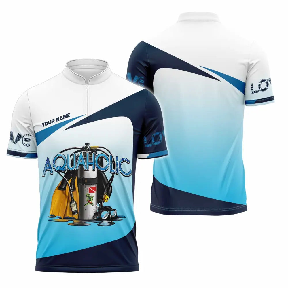 Unisex Shirt - Custom Aquaholic Scuba Diving Diver Shirt Zipper Polo Shirt / S T-shirt